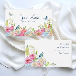 Carte De Visite Ressort rose vert bleu fleuri
