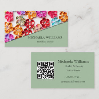 Carte De Visite Ressort tissu cousu artisanal Fleurs Multicolor