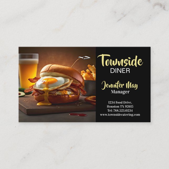 Carte De Visite Restaurant Burger Œuf Bacon Poulet Cantine Nourrit (Devant)