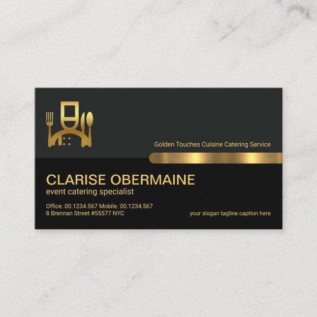 Carte De Visite Restaurant de cuisine Gold Line Black Retro Column (Devant)