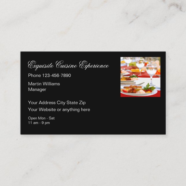Carte De Visite Restaurant Haut De Gamme Cuisine Élégante (Devant)