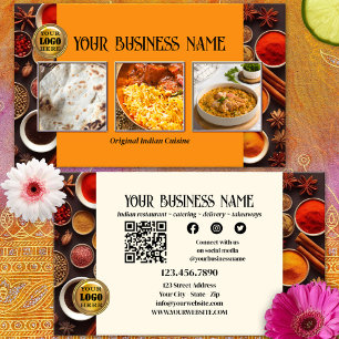 Carte De Visite Restaurant indien QR Code Photo Médias sociaux