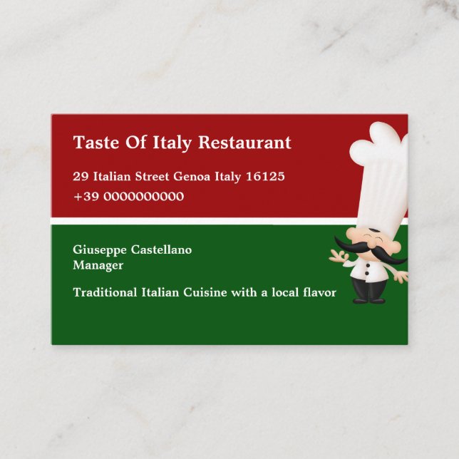 Carte De Visite Restaurant Italien Style Européen (Devant)
