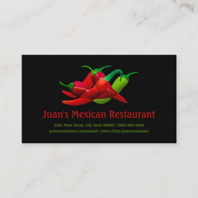Carte De Visite Restaurant Mexicain Poivrons Chauds Personnalisés (Devant)