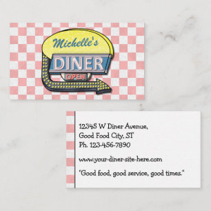 Carte De Visite Restaurant Retro 50's Diner Pink À damiers Restaur