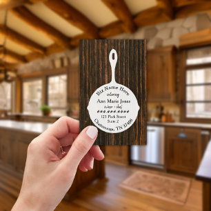 Carte De Visite Restaurant rustique en bois de Skillet blanc Trait