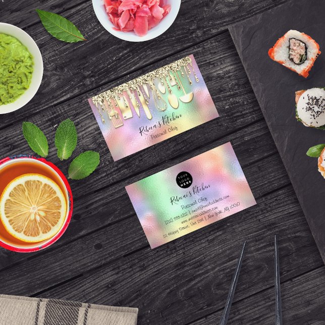 Carte De Visite Restauration Chef Personnel Cuisine Ustensiles d'o (Catering Personal Chef Kitchen Gold Utensils Business Card)