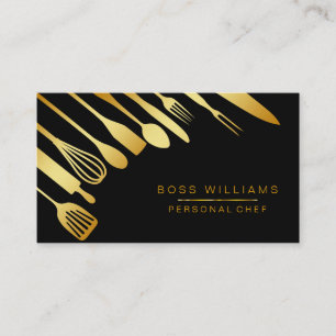 Carte De Visite Restauration Chef personnel Gold Ustensiles de cui