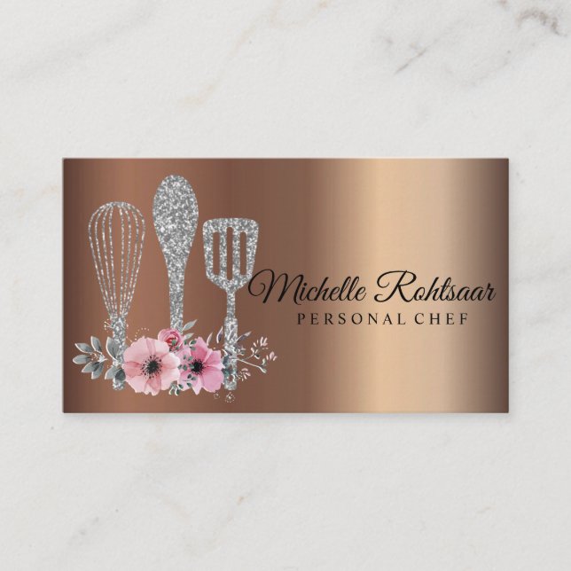 Carte De Visite Restauration Chef Personnel Restaurant Drip Bronze (Devant)
