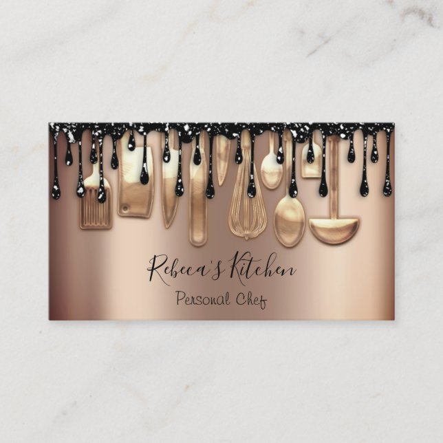 Carte De Visite Restauration Chef personnel Restaurant Drip RoseGl (Devant)