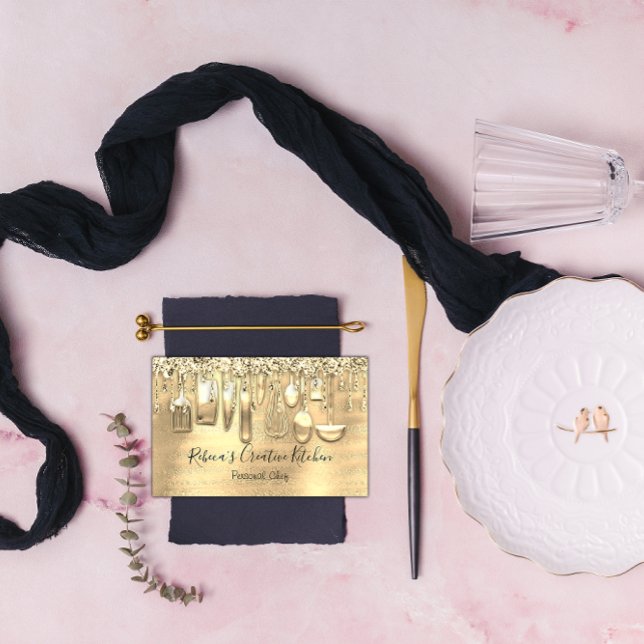 Carte De Visite Restauration Chef personnel Restaurant QR Logo Gol (Catering Personal Chef Restaurant QR Logo Gold Business Card )