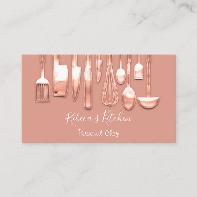Carte De Visite Restauration Chef Personnel Restaurant Rose Blush (Devant)