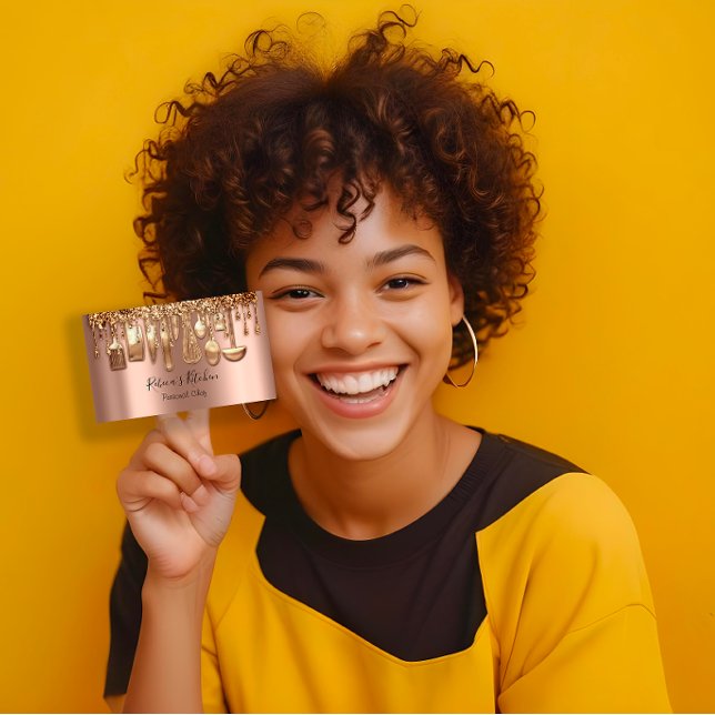 Carte De Visite Restauration Chef Personnel Restaurant Rose Drip G (Catering Personal Chef Restaurant Drip Rose Gold Business Card)