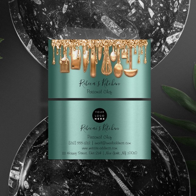 Carte De Visite Restauration Chef Personnel Restaurant Rose Drip G (Créateur téléchargé)