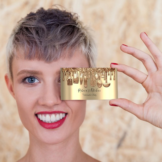 Carte De Visite Restauration Chef personnel Restaurant Rose Drip V (Créateur téléchargé)