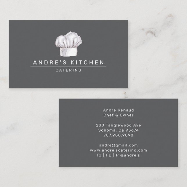 Carte De Visite Restauration Cuisine Aquarelle Casquette du Chef (Devant / Derrière)