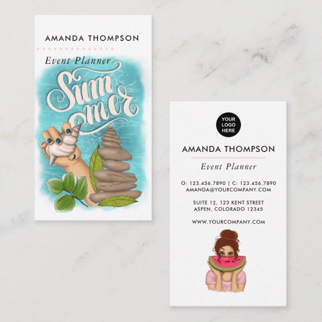 Carte De Visite Restauration de l'organisateur d'événements d'été (Devant / Derrière)