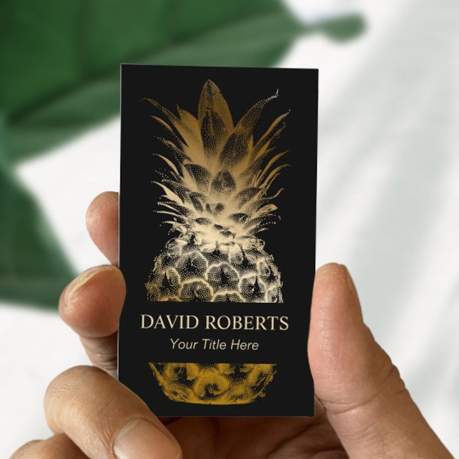 Carte De Visite Restauration d'événements Moderne Noir & Or Ananas (Créateur téléchargé)