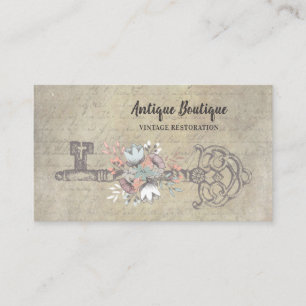 Carte De Visite Restauration florale antique de cru de fausse clé