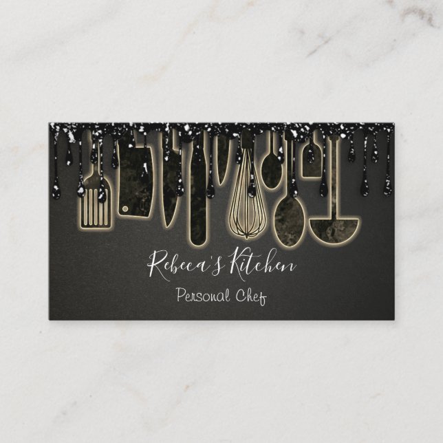 Carte De Visite Restauration Personnel Chef Restaurant Drip Black  (Devant)