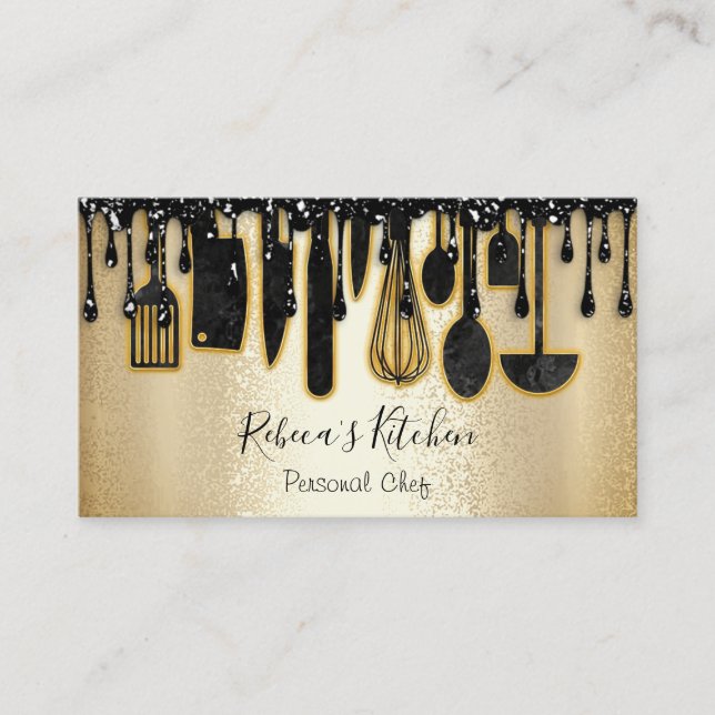 Carte De Visite Restauration Personnel Chef Restaurant Gold Black  (Devant)