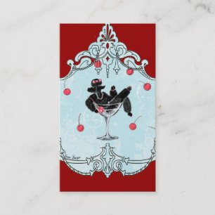 Carte De Visite Rétro Black Poodle & Cherries