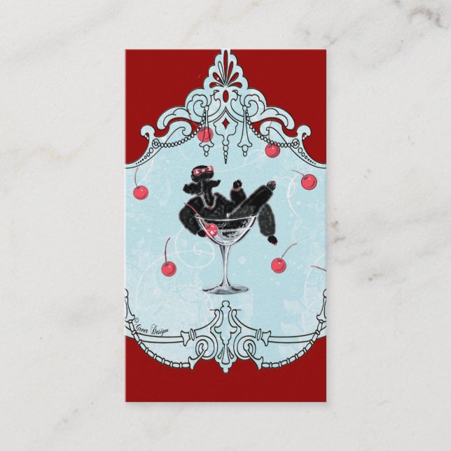 Carte De Visite Rétro Black Poodle & Cherries (Devant)