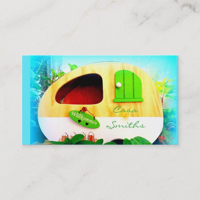 Carte De Visite Rétro bleu vintage customisé de campeur (Devant)