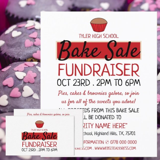 Carte De Visite Retro Cake Design, Charity Bake Vente Événement Ad (Créateur téléchargé)