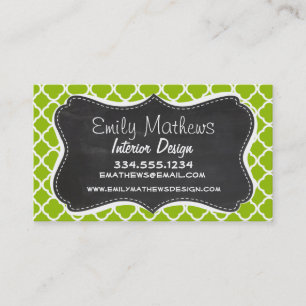 Carte De Visite Retro Chalkboard look; Apple Green Quatrefoil