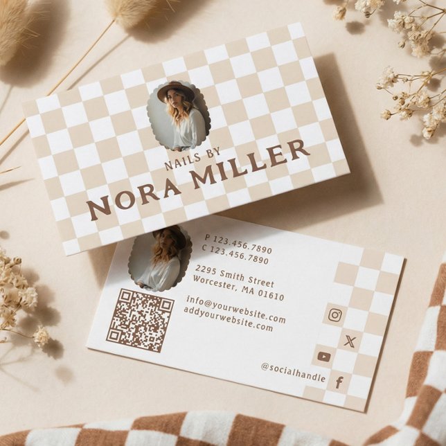 Carte De Visite Retro Checkered Pattern Nail Beauty Artist Photo (Retro Checkered Pattern Nail Beauty Artist Photo Business Card)