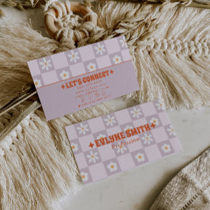 Carte De Visite Rétro Coloré À Carreaux Groovy Floral Bohème Tenda