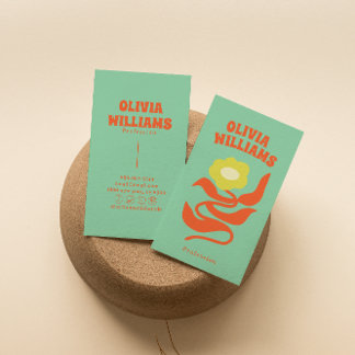 Carte De Visite Retro Colorful bold Boho Groovy Floral Trendy