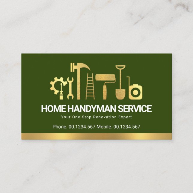 Carte De Visite Rétro Creative Gold Handyman Outils Entrepreneur (Devant)