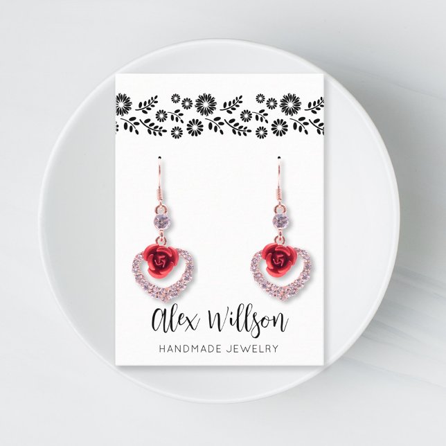 Carte De Visite Retro Daisy Noir et Blanc Simple Bijoux florale (Créateur téléchargé)