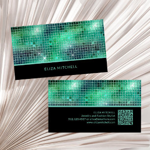 Carte De Visite Rétro Green Disco Ball Mirror   Code QR