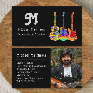 Carte De Visite Retro Guitar Music Enseignant Photo personnalisée