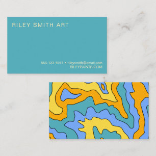 Carte De Visite Retro les années 70 bleu jaune coloré Abstrait ten
