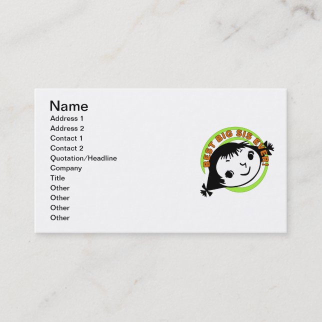 Carte De Visite Rétro meilleure grande soeur jamais (Devant)