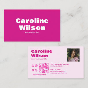 Carte De Visite Retro Modern Hot Pink Professional Photo Code QR