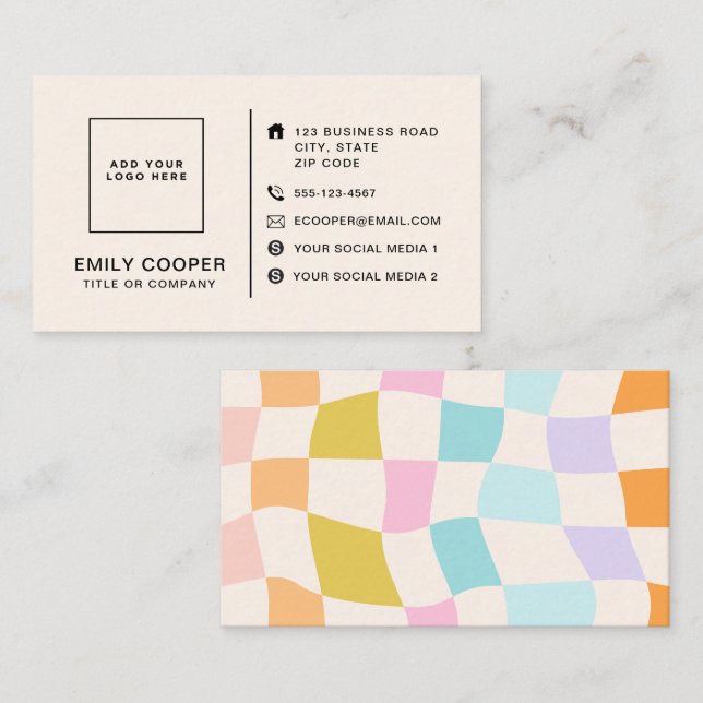 Carte De Visite Retro Moderne Checker Chèque Logo Personnalisé (Devant / Derrière)