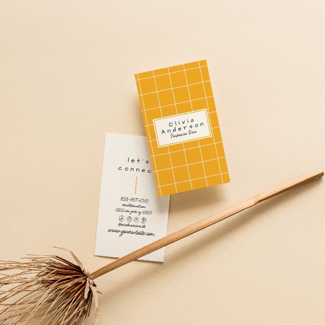 Carte De Visite Retro Orange À damiers Stripes Branché Boho Amusan (Créateur téléchargé)