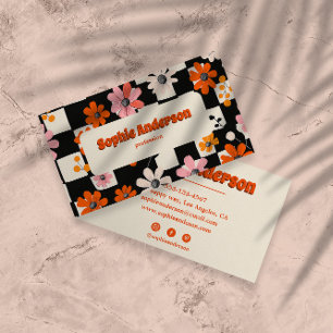 Carte de visite rétro orange à motifs floraux et c