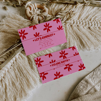Carte De Visite Retro Pink Red Groovy Floral Boho Girly Trendy