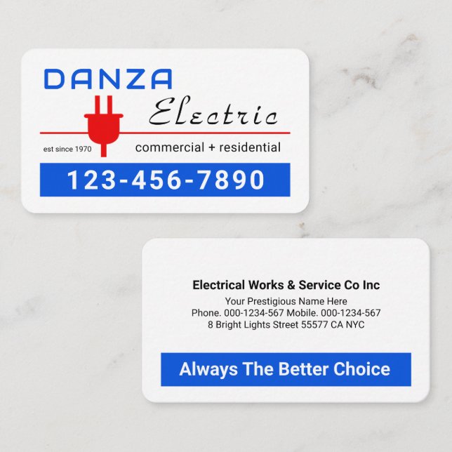 Carte De Visite Retro Red Power Plug Electric (Devant / Derrière)