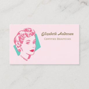 Carte De Visite Rétro salon de beauté rose d'esthéticien de femme