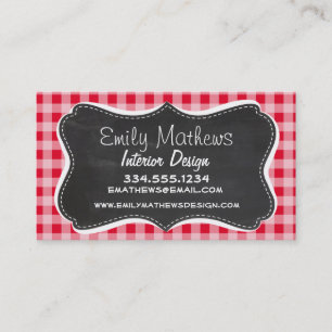 Carte De Visite Retro Scarlet Red En vichy ; Chalboard look