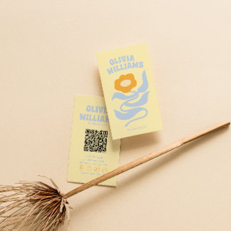 Carte De Visite Retro Soft Colorful QR Code Boho Groovy Floral