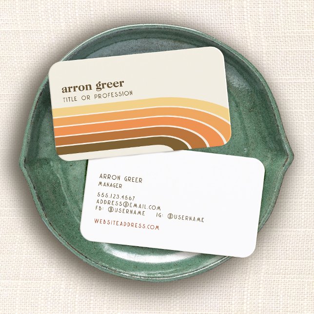 Carte De Visite Retro Stripes 70's 80s Orange Gold Tan (Créateur téléchargé)