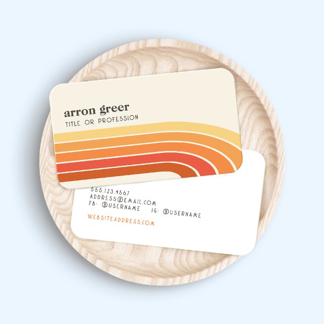 Carte De Visite Retro Stripes 70's 80s Orange Yellow (Créateur téléchargé)